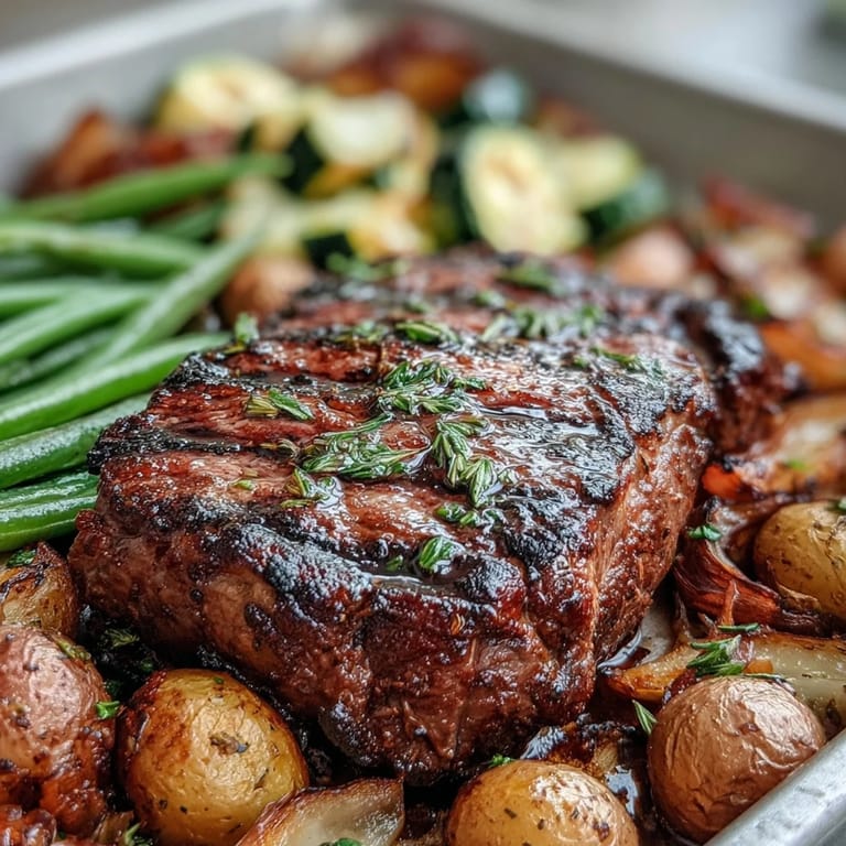 Savory Father's Day Steak and Potato Sheet Pan Dinner ready to serve.