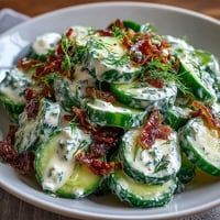 Creamy Cucumber Salad with Dill and Greek Yogurt: A cool, refreshing dish with crisp cucumbers in a tangy yogurt dressing, perfect for summer picnics.
