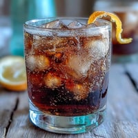 Vibrant Cold Brew Coffee Tonic with orange zest, bubbly and refreshing in a glass.