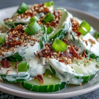 TikTok Cucumber Salad with everything bagel dressing, crisp and refreshing.