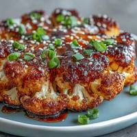 Golden Teriyaki Cauliflower Steaks glazed, ready for a delicious vegetarian dinner.